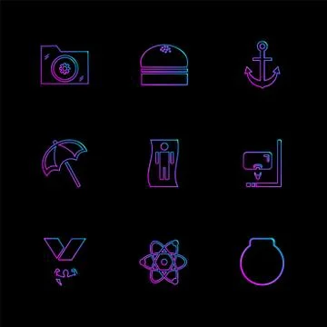 Folder ,files , summer , beach , picnic , drinks , eps icons set vector Stock Illustration