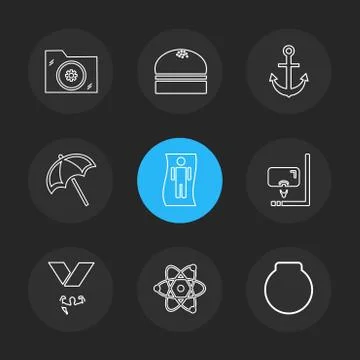 Folder ,files , summer , beach , picnic , drinks , eps icons set vector Stock Illustration