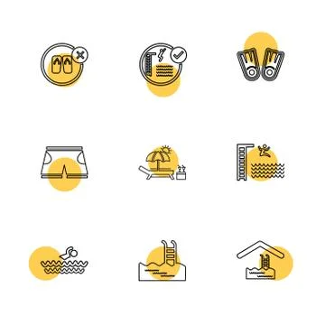 Folder ,files , summer , beach , picnic , drinks , eps icons set vector Stock Illustration