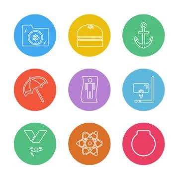 Folder ,files , summer , beach , picnic , drinks , eps icons set vector Stock Illustration