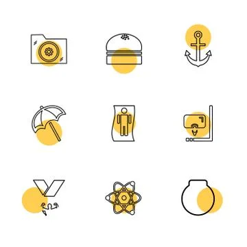 Folder ,files , summer , beach , picnic , drinks , eps icons set vector Stock Illustration