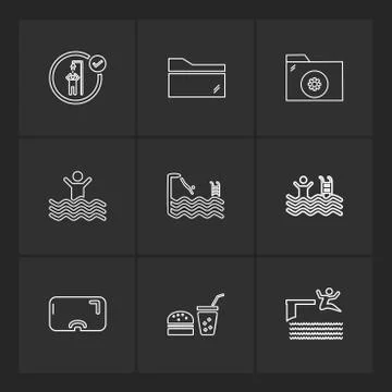 Folder ,files , summer , beach , picnic , drinks , eps icons set vector 스톡 일러스트