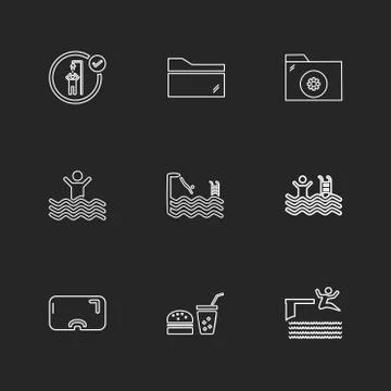 Folder ,files , summer , beach , picnic , drinks , eps icons set vector Stock Illustration