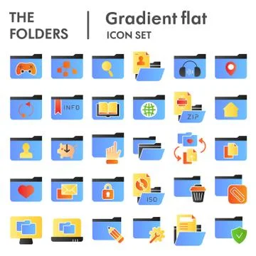 Folder flat icon set, computer folders symbols collection, vector sketches, logo Stock Illustration