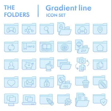 Folder flat icon set, computer folders symbols collection, vector sketches, logo Stock Illustration