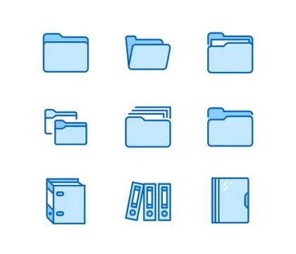 Folder flat line icons. Document file vector illustrations - business paper Illustrazione stock