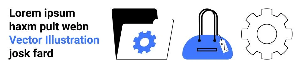 Folder with a gear icon, handbag with a tag, large gear wheel. Ideal for busi Stock Illustration