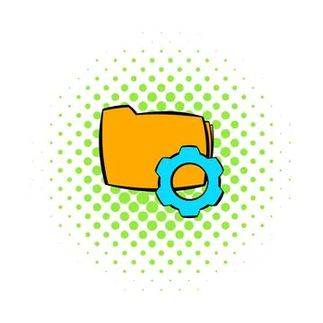 Folder with gear wheel icon, comics style 스톡 일러스트