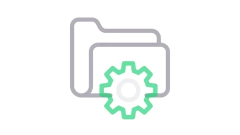 A folder with gears icon, symbolizing organization and mechanical efficiency. Stock Footage 334834198