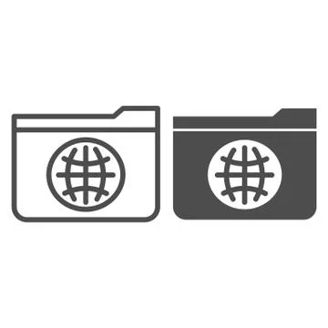Folder with globe line and glyph icon. Public folder vector illustration Illustrazione stock