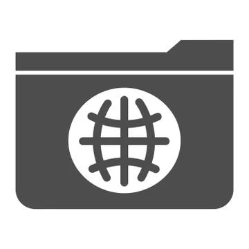 Folder with globe solid icon. Public folder vector illustration isolated on Stock Illustration