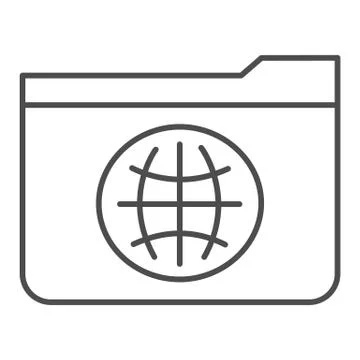 Folder with globe thin line icon. Public folder vector illustration isolated on Illustrazione stock