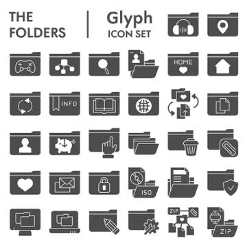 Folder glyph icon set, computer folders symbols collection, vector sketches Stock Illustration