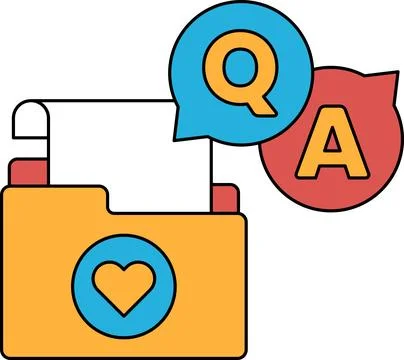 A folder with a heart on it and a question mark and an A on it Stock Illustration