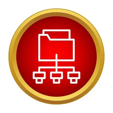 Folder hierarchy database network icon red button Stock Illustration