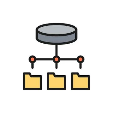 Folder hosting, ftp server, software update, data storage flat color line icon. 스톡 일러스트