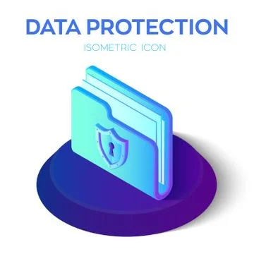 Folder Icon. 3D Isometric Locked Folder sign. Data Protection Concept. Secure Stock Illustration