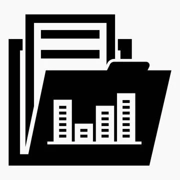 Folder icon and growth graph. Pictograms of production. Stock Illustration