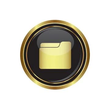 Folder icon on black gold round button Stock Illustration