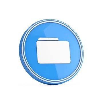 Folder Icon in Blue Circle Button. 3d Rendering Stock Illustration