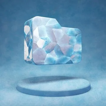 Folder icon. Cracked blue Ice Folder symbol on blue snow podium. 스톡 일러스트