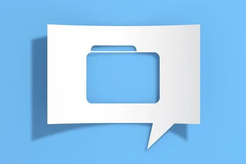 Folder Icon on Cutout White Paper Speech Bubble. 3d Rendering Stock Illustration