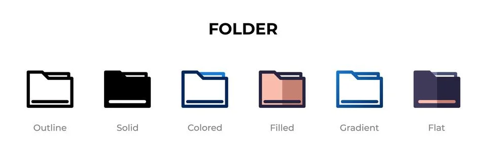 Folder icon in different style. Folder vector icons designed in outline, so.. Stock Illustration