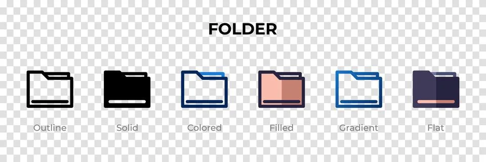 Folder icon in different style. Folder vector icons designed in outline, so.. Stock Illustration