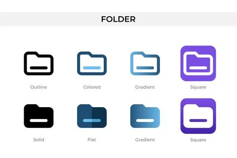 Folder icon in different style. folder vector icons designed in outline, so.. Stock Illustration