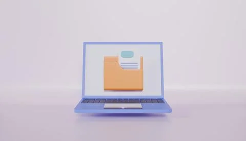 Folder icon with file document on laptop Computer folder, file paper icon Иллюстрация