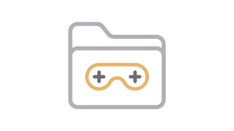Folder icon with a game file symbol on a solid background representing gami.. Stock Footage 334834224