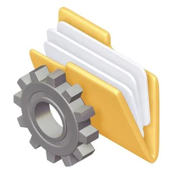 Folder Icon with Gear, Files Setting Up, Clipping Path, 3d rendering Illustrazione stock