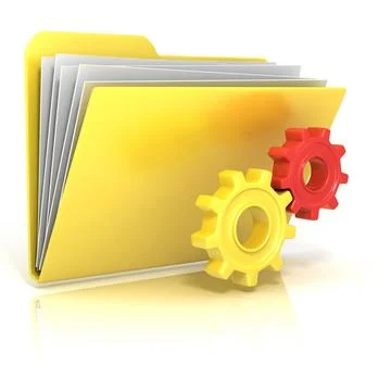 Folder icon with gear wheel Folder icon with gear wheel, isolated on white... Foto stock