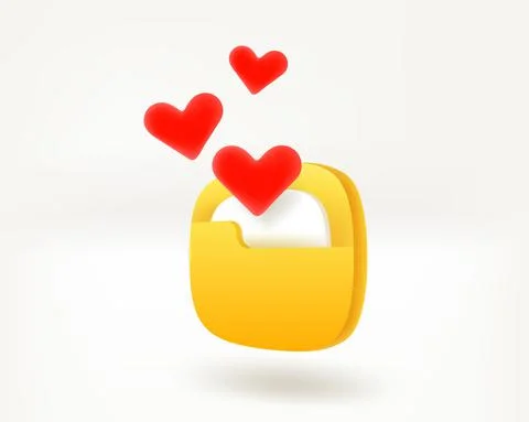 Folder icon with hearts. Romantic message concept. 3d vector illustration Stock Illustration