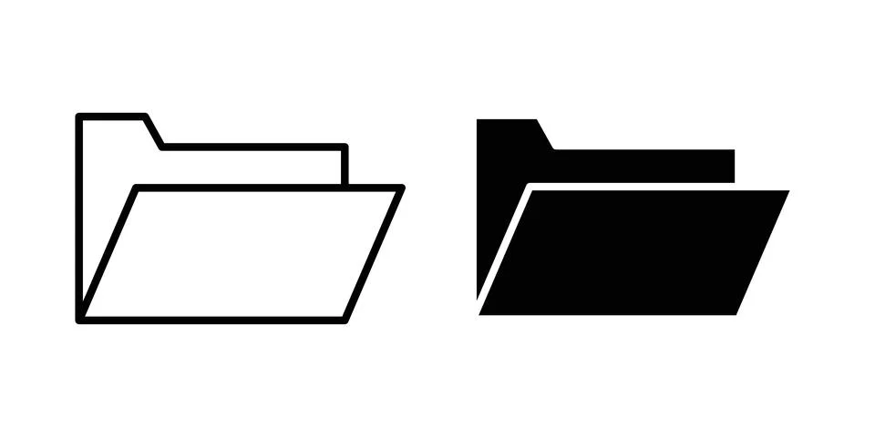 Folder icon logo. Outline style icons with flat versions 库存插图