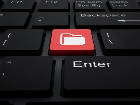 Folder icon on red keyboard key. 3D illustration Stock Illustration