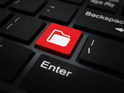 Folder icon on red keyboard key. 3D illustration Folder icon on red keyboa... 스톡 사진