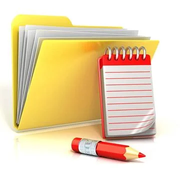 Folder icon with red pencil and notepad. 3D Folder icon with red pencil an... Foto stock
