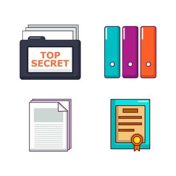 Folder icon set, cartoon style 库存插图