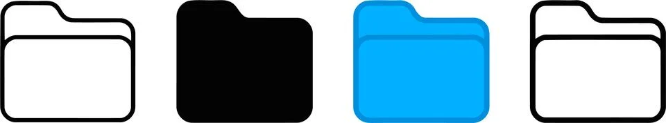 Folder Icon Set in Outline and Solid Styles, Blue and Black Stock Illustration