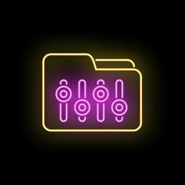 Folder icon showing glowing neon sound settings Illustrazione stock