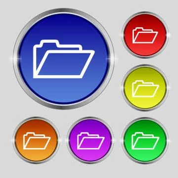 Folder icon sign. Round symbol on bright colourful buttons. Vector Stock Illustration