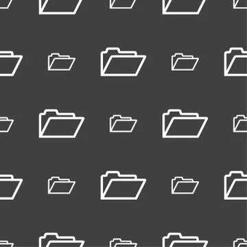 Folder icon sign. Seamless pattern on a gray background. Stock Illustration