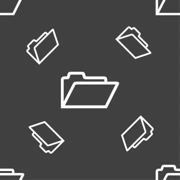 Folder icon sign. Seamless pattern on a gray background. Illustrazione stock