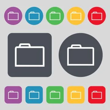 Folder icon  sign. A set of 12 colored buttons. Flat design. Vector Stock Illustration