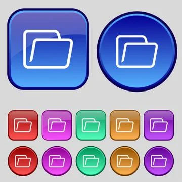 Folder icon sign. A set of twelve vintage buttons for your design. Vector Stock Illustration