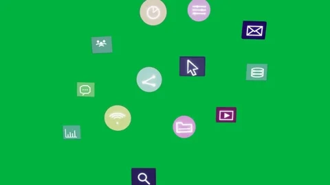Folder icon spawning, icons forming radial menu, orbiting then drifting off Stock Footage 334726967