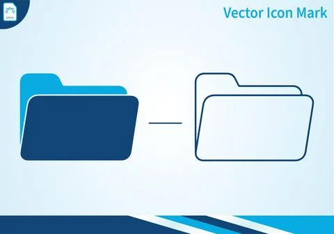 Folder icon symbol blue and outline vector mark. Illustrazione stock
