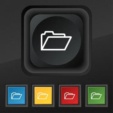 Folder icon symbol. Set of five colorful, stylish buttons on black texture fo Stock Illustration