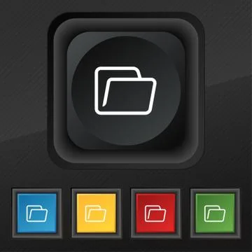 Folder icon symbol. Set of five colorful, stylish buttons on black texture for y Stock Illustration